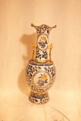 Chinese Export Floral Baluster Vase with Dragon Handles