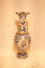 Chinese Export Floral Baluster Vase with Dragon Handles