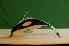 Murano Style Hand-Blown Orca (Killer Whale) Glass Sculpture