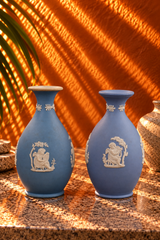 Pair of Blue Neoclassical Jasperware-Style Vases