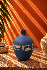 Vintage Blue Neoclassical Ceramic Vase with Floral Relief