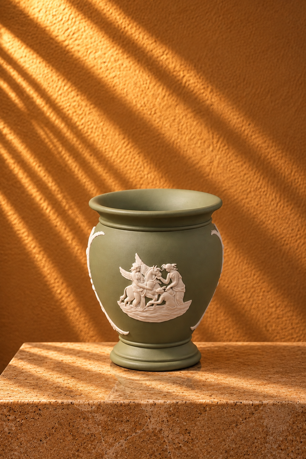 Classical Sage-Green Relief Urn