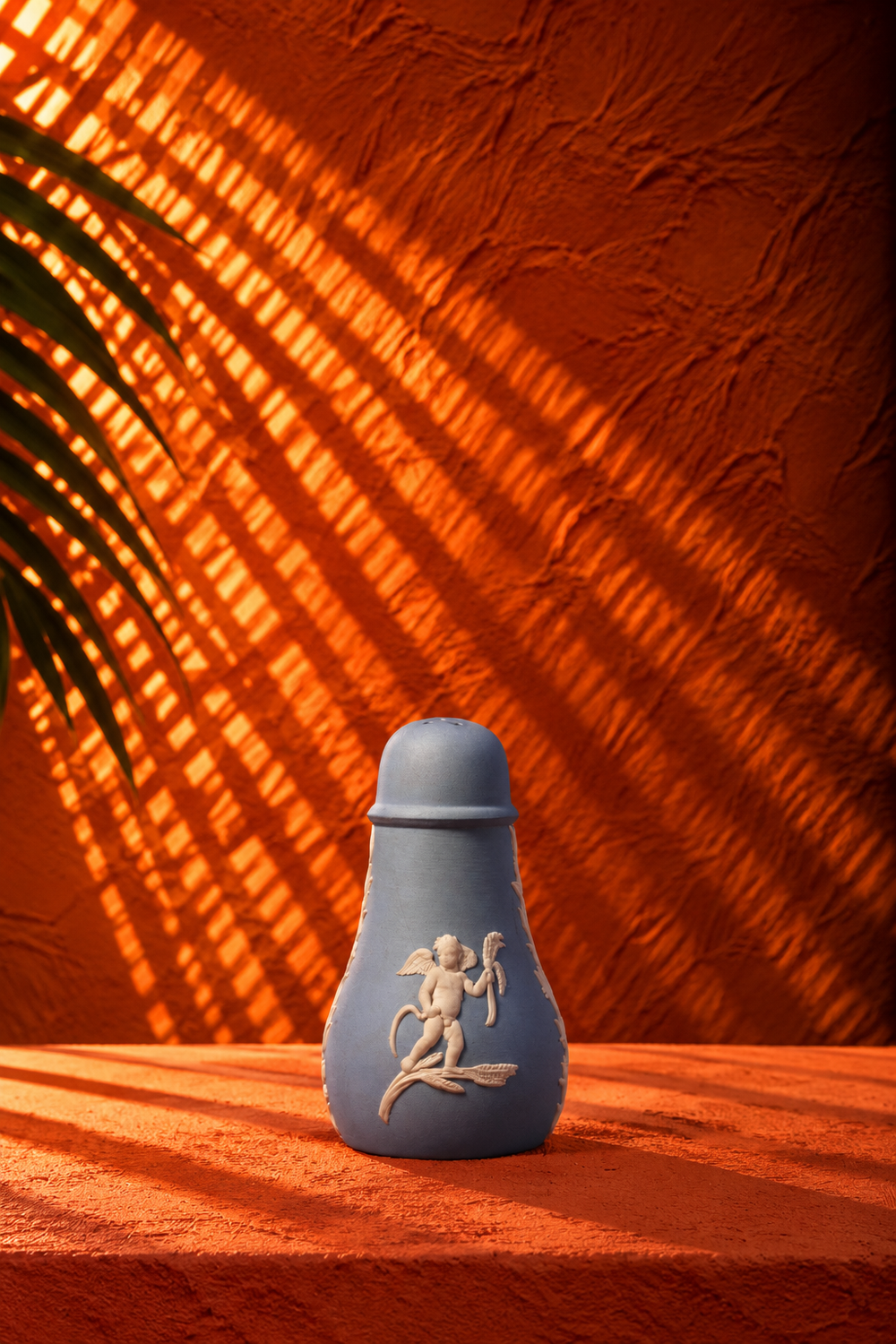 Vintage Blue Ceramic Cherub Bottle