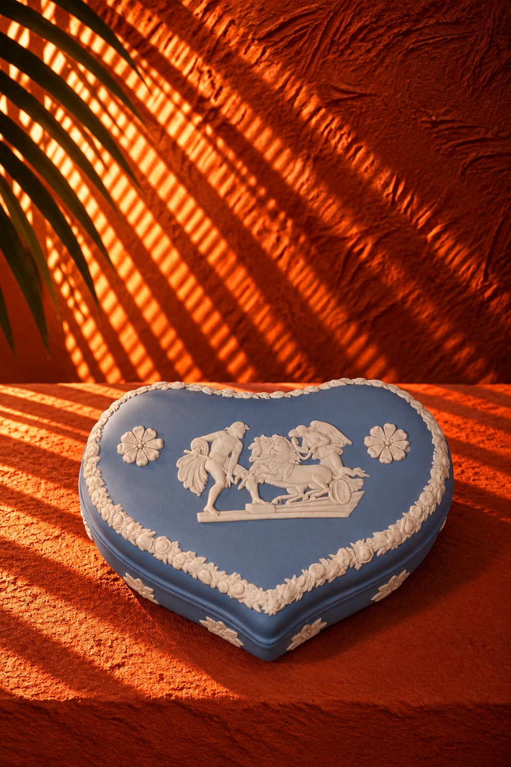Vintage Blue Heart-Shaped Ceramic Trinket Box