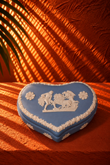 Vintage Blue Heart-Shaped Ceramic Trinket Box