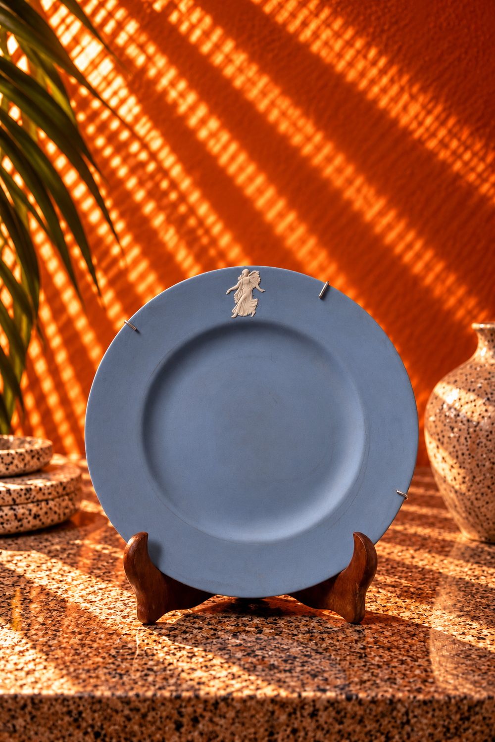 Vintage Blue Jasperware Plate with Classical Relief