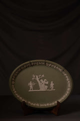Vintage Sage Green Jasperware Plate with Classical Relief Scene
