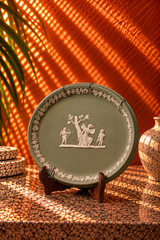 Vintage Sage Green Jasperware Plate with Classical Relief Scene