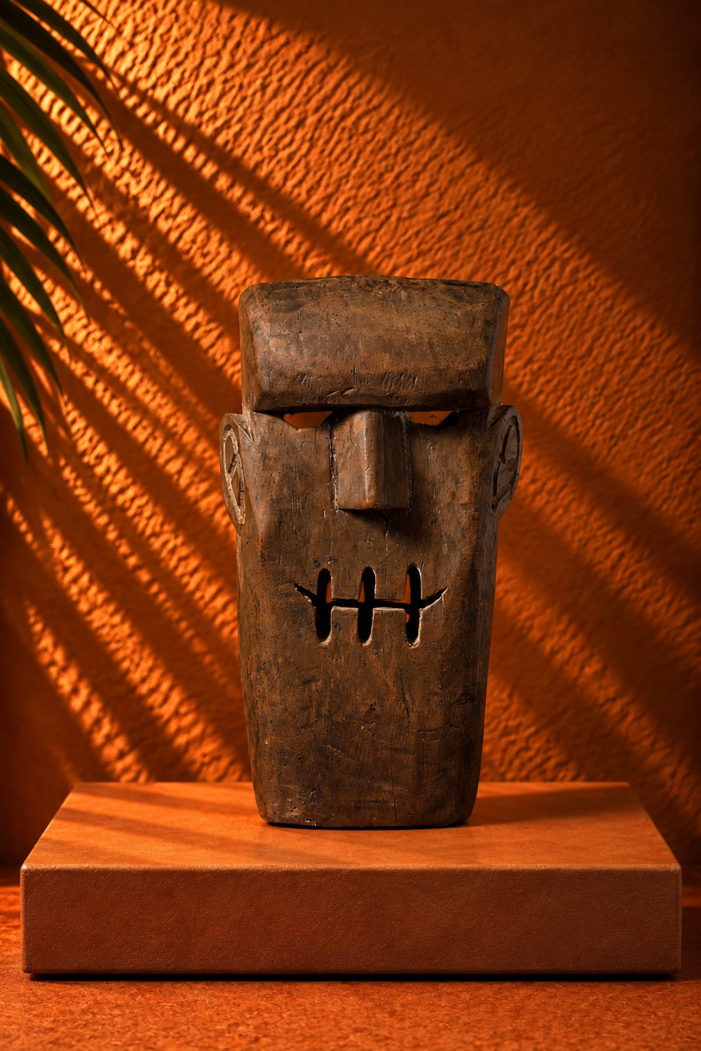 Vintage Hand-Carved Wooden Mask – Rustic Folk Art Sculpture