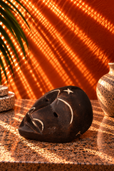 Vintage Hand-Carved Wooden Tribal Mask with Inlaid Detailing
