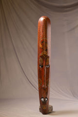 Tall Hand-Carved Wooden Tribal Mask with Traditional Motifs