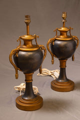 Antique Brass & Black Ornate Table Lamps – Vintage Pair