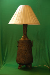 Antique Indo-Persian Carved Brass Urn Table Lamp (brass outside inside wood)