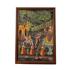 Vintage Indian Miniature Painting of a Royal Elephant Procession
