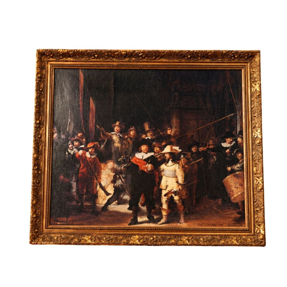 Vintage European-Style Historical Military Group Painting in Ornate Gold Frame