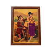Vintage Indian Royal Court Painting in Rustic Wooden Frame