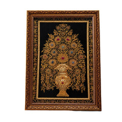 Ornate Golden Floral Tree Artwork with Jeweled Detailing in Decorative Frame