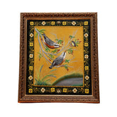 Vintage Framed Artwork of Two Birds on a Branch with Floral Border