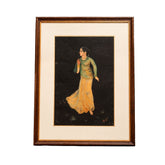 Vintage Framed Indian Painting of a Woman in Traditional Attire