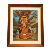 Vintage Devotional Painting of Lord Dattatreya with a Meditating Sage