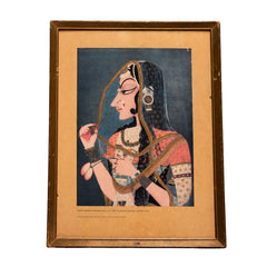 Vintage Kishangarh-Style Radha Portrait – Framed Traditional Indian Artwork