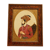 Vintage Mughal-Style Portrait of a Royal Nobleman in Ornate Frame