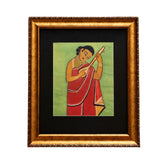 Traditional Indian Folk Painting of a Woman Playing a String Instrument