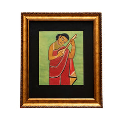 Traditional Indian Folk Painting of a Woman Playing a String Instrument