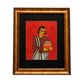 Traditional Indian Folk Painting of a Woman Carrying a Bowl of Sweets