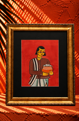 Traditional Indian Folk Painting of a Woman Carrying a Bowl of Sweets