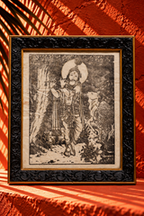 Traditional Krishna with Cow – Monochrome Folk Art Framed Artwork