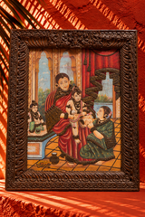 Traditional Indian Miniature Painting of Mother and Child in an Ornate Carved Frame