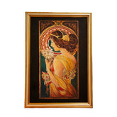 Art Nouveau Woman with Flowers – Vintage Decorative Framed Painting