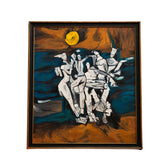 Abstract Moonlit Figures – Contemporary Figurative Framed Painting