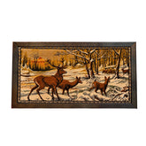 Framed Winter Forest Deer Tapestry Artwork
