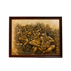 Sepia Indian Classical Dance Scene Painting