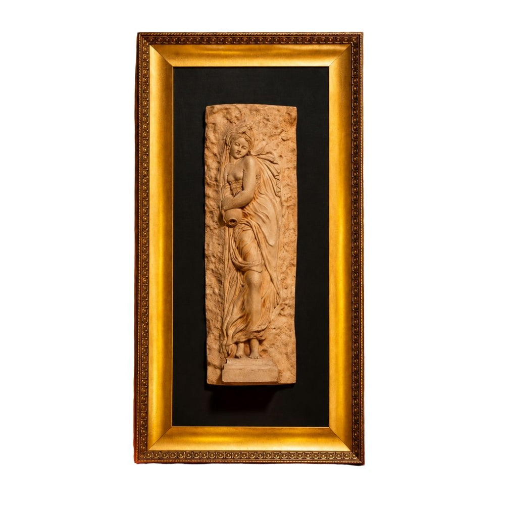 Classical Woman with Urn Stone Relief in Ornate Gold Frame