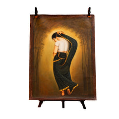 Elegant Woman in Black Sari – Traditional Indian Figurative Painting