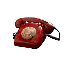 Vintage Red Rotary Dial Telephone with Brass-Tone Dial