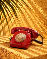 Vintage Red Rotary Dial Telephone with Brass-Tone Dial