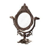 Ornate Vintage Metal Vanity Mirror with Intricate Floral Engravings