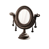 Vintage Ornate Metal Tabletop Mirror with Elephant Head Details
