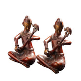 Pair of Traditional Seated Musician Figurines with Decorative Instruments