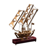 Vintage Brass Sailing Ship Sculpture on Mahogany Base