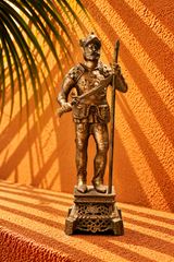 Antique Bronze Warrior Statue with Sword and Spear – Ornate Decorative Sculpture