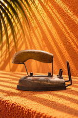 Vintage Antique Charcoal Iron with Rustic Wooden Handle – Traditional Collectible