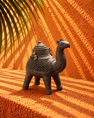 Antique Metal Camel Sculpture with Ornate Latticework – Traditional Decorative Collectible