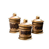 Vintage Ceramic Coffee, Tea & Sugar Canister Set with Antique Brass Accents