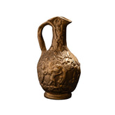 Antique Brass Ewer with Ornate Floral and Figurative Relief – Vintage Decorative Pitcher