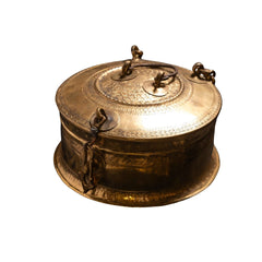 Antique Engraved Brass Lidded Storage Box